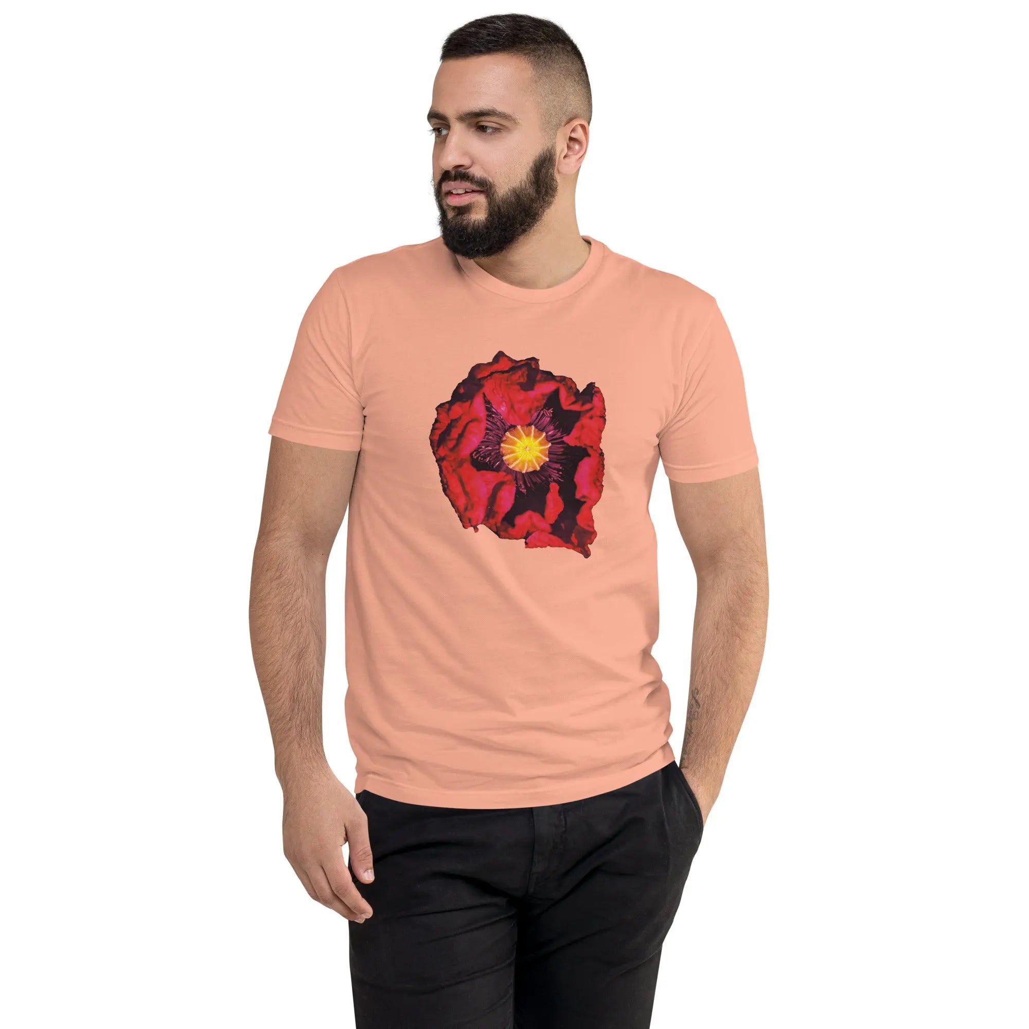 Queer Botanicals | Opening Red Poppy | Men's Short Sleeve T-Shirt BaDeYaDeYa