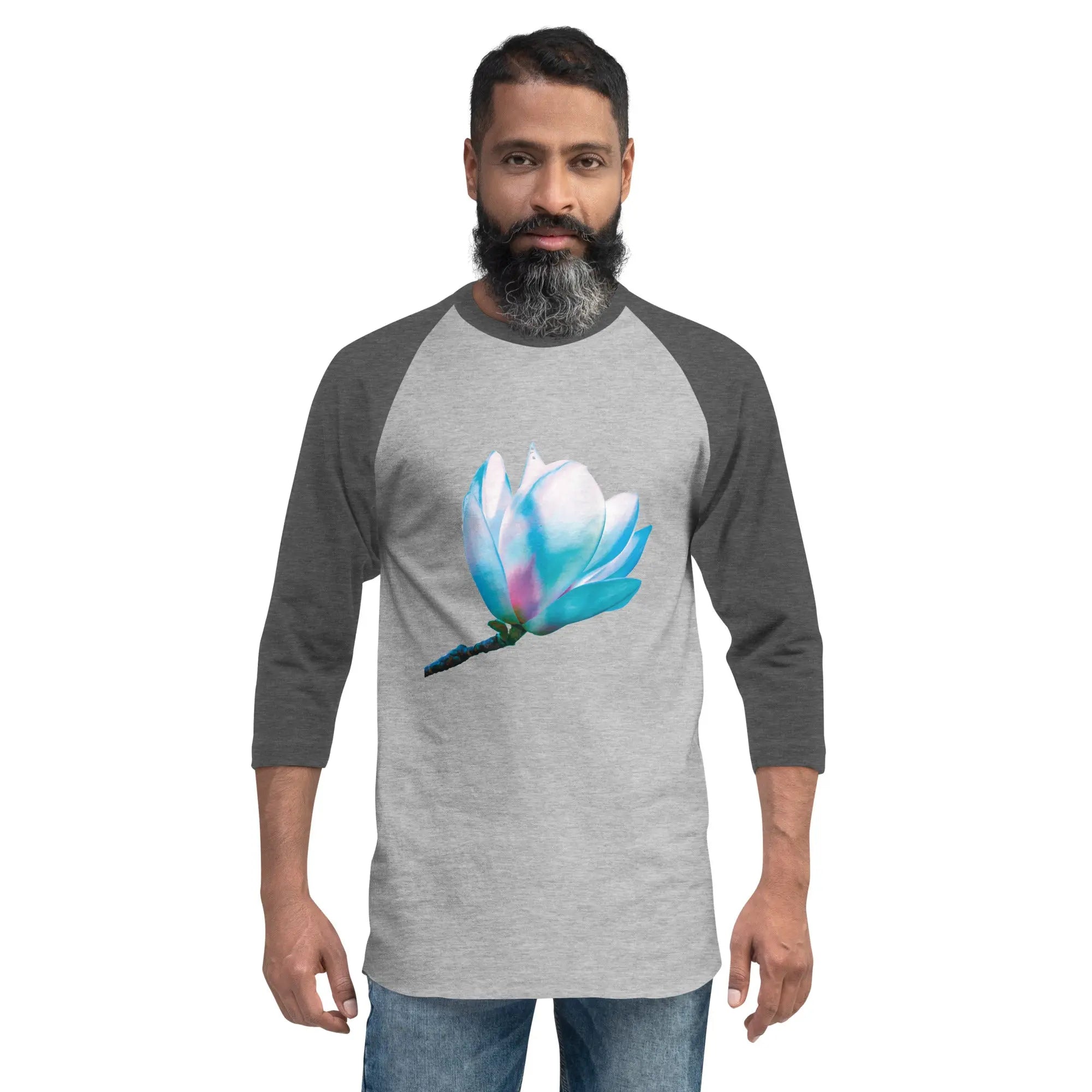 Fluorescent Flowers | Magnolia | Unisex 3/4 Sleeve Raglan T-Shirt BaDeYaDeYa