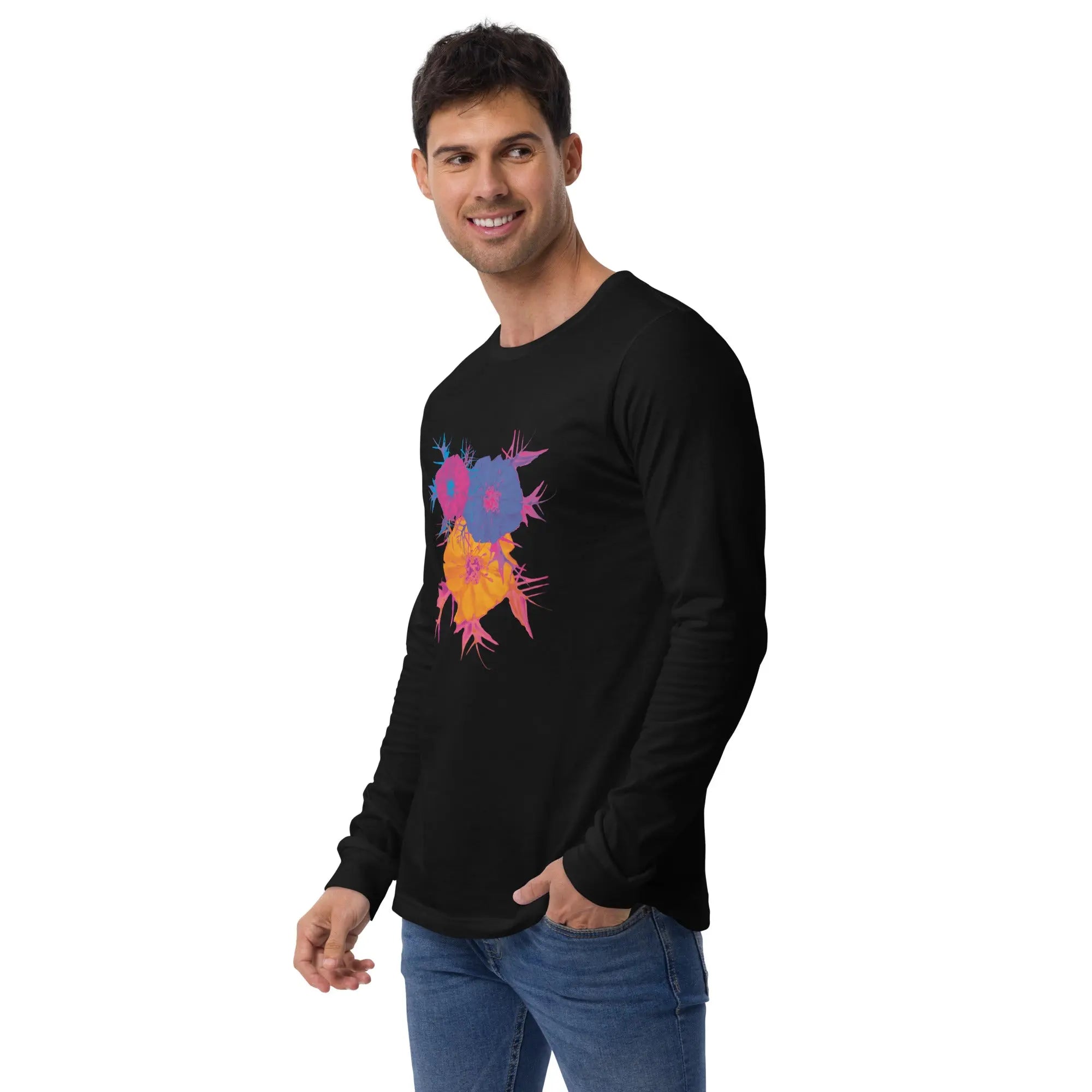 Fluorescent Flowers | Love In A Mist | Unisex Long Sleeve T-Shirt BaDeYaDeYa