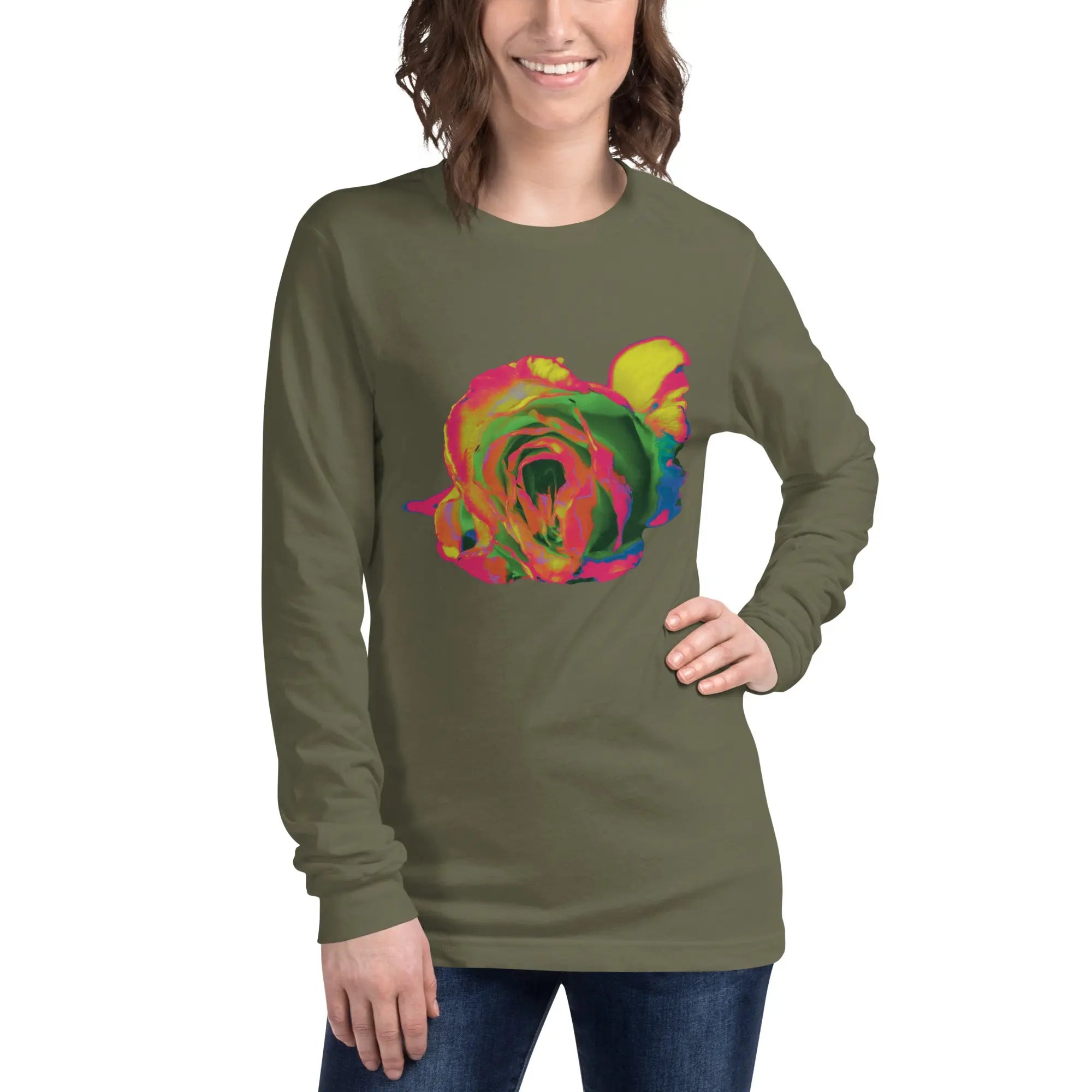 Queer Botanicals | Rainbow Rose | Unisex Long Sleeve T-Shirt BaDeYaDeYa