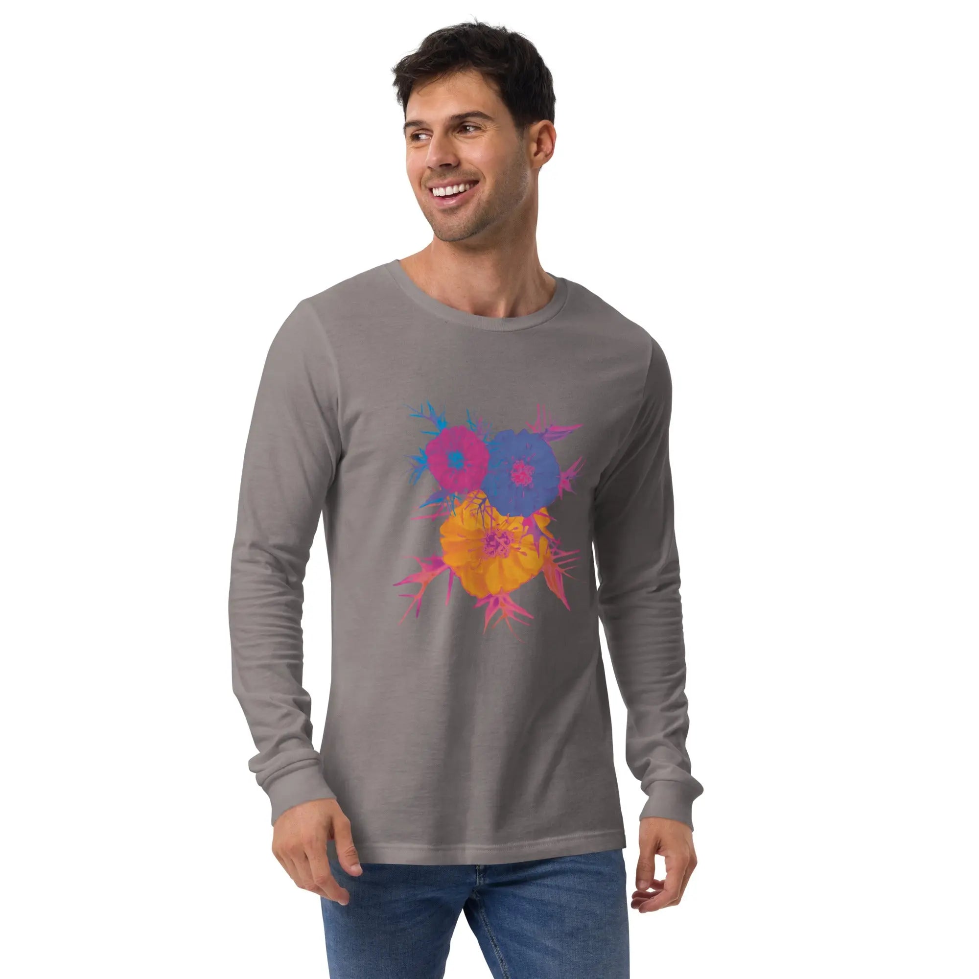 Fluorescent Flowers | Love In A Mist | Unisex Long Sleeve T-Shirt BaDeYaDeYa