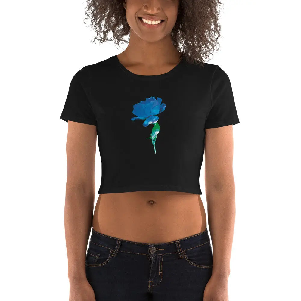 Queer Botanicals  | Blue Rose | Women’s Fitted Crop Top T-Shirt BaDeYaDeYa