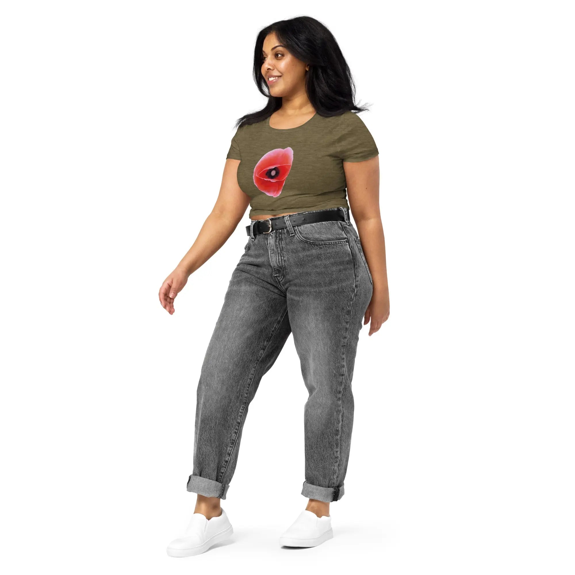 Queer Botanicals | Red Poppy | Women’s Fitted Crop Top T-Shirt BaDeYaDeYa