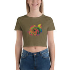 Queer Botanicals | Rainbow Rose | Women’s Fitted Crop Top T-Shirt BaDeYaDeYa