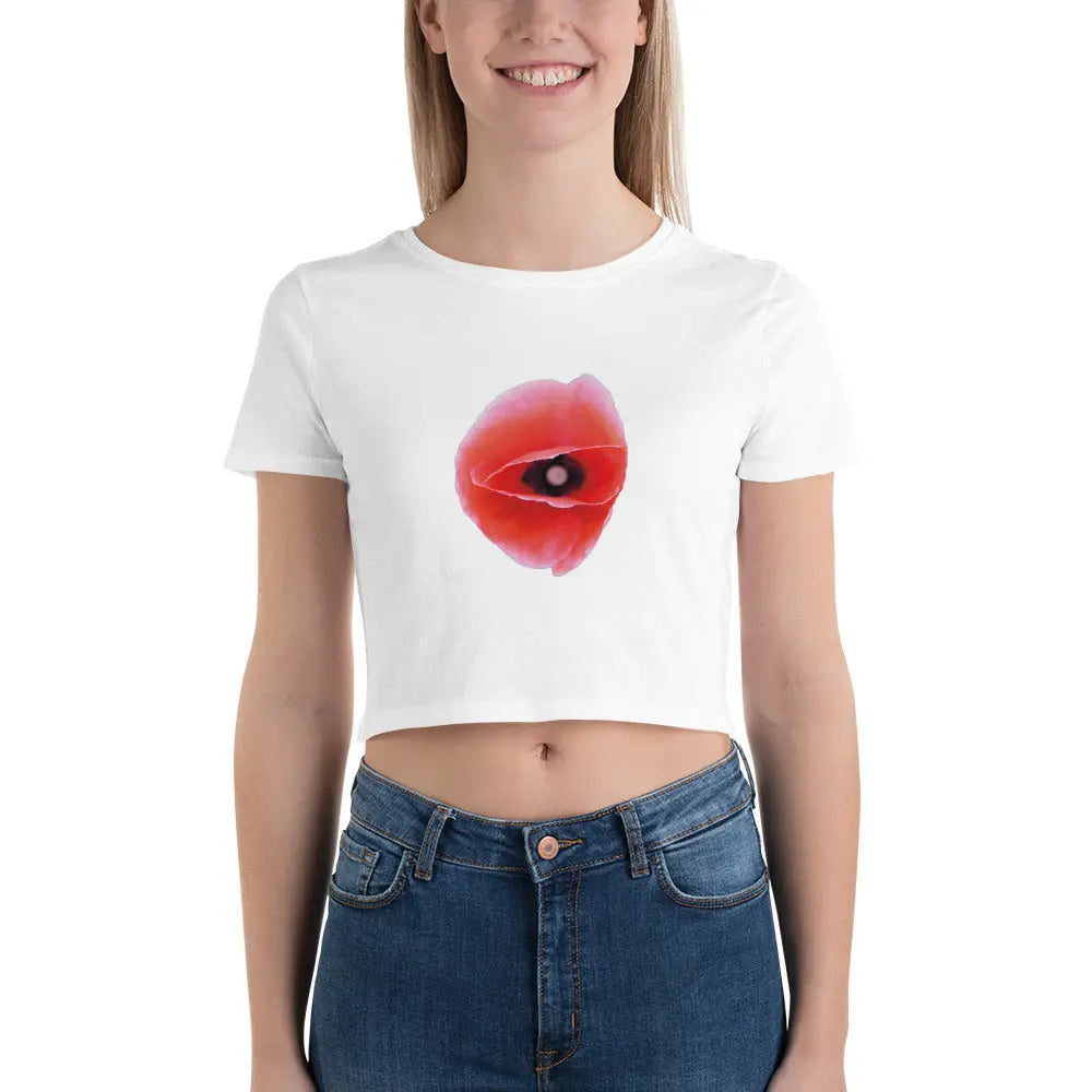 Queer Botanicals | Red Poppy | Women’s Fitted Crop Top T-Shirt BaDeYaDeYa