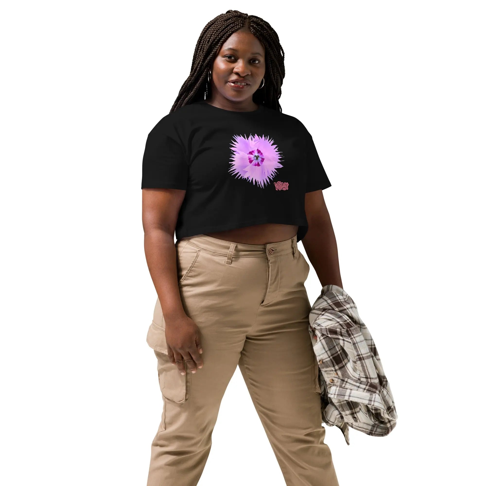 Fluorescent Flowers | Purple Dianthus | Women's/They Friendly Crop Top BaDeYaDeYa