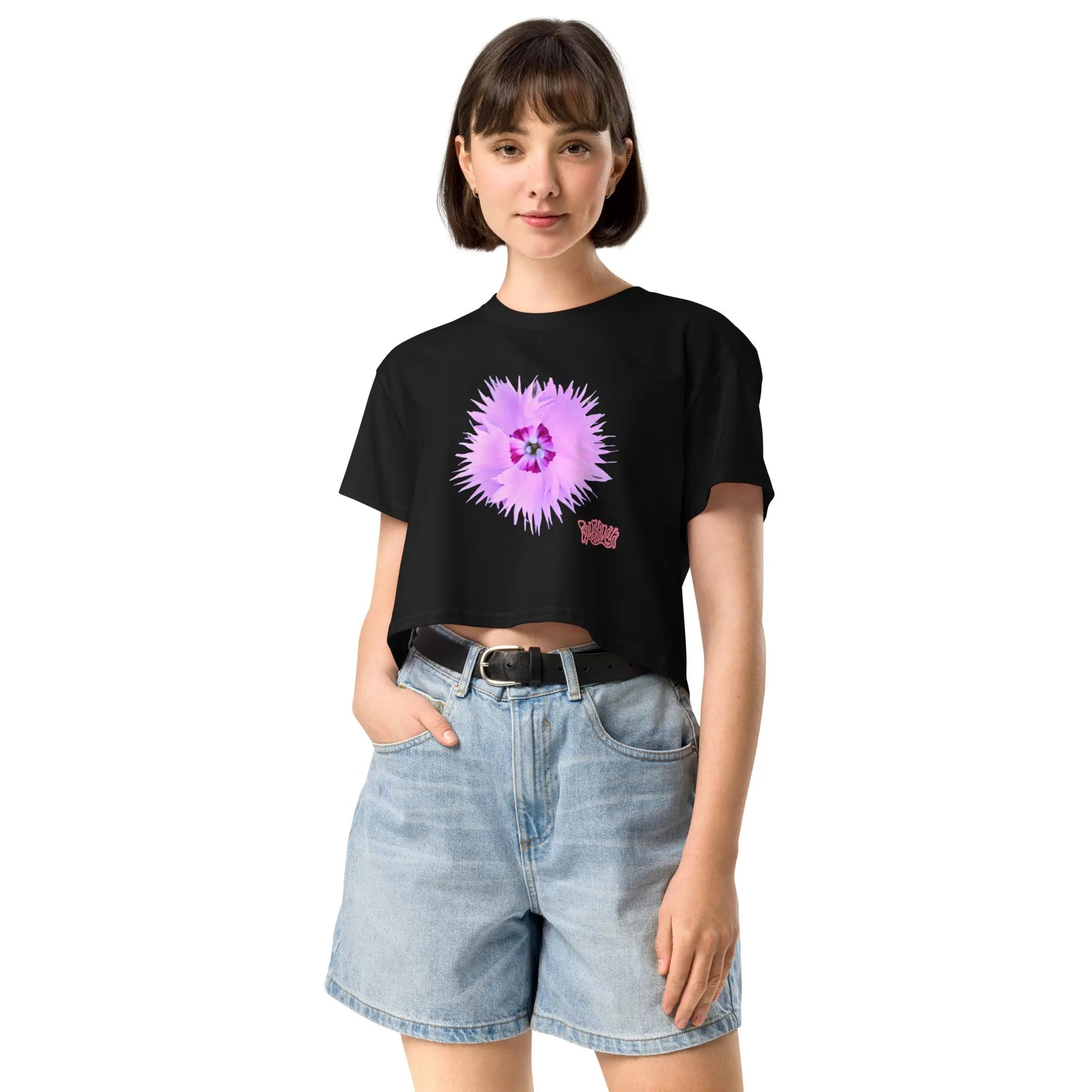 Fluorescent Flowers | Purple Dianthus | Women's/They Friendly Crop Top BaDeYaDeYa