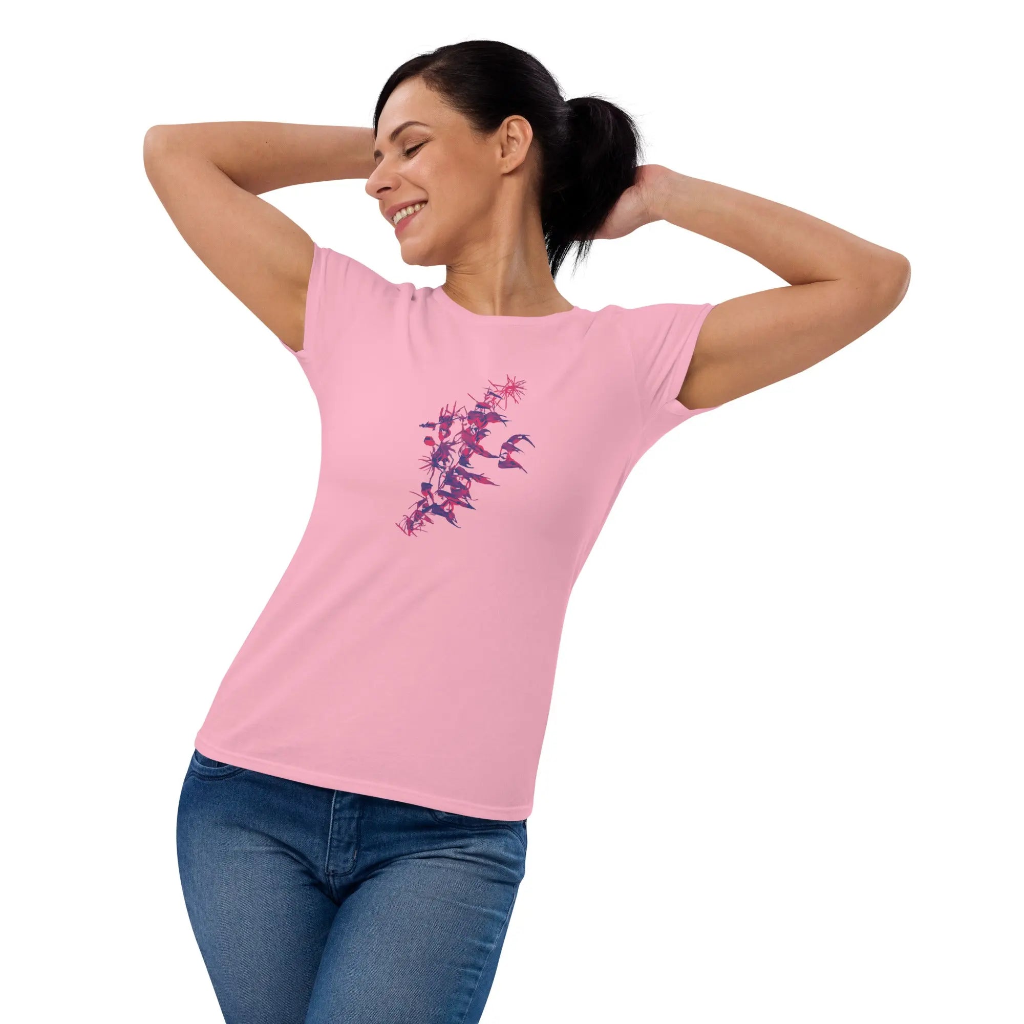 Fluorescent Flowers | Pink Lotus | Women's Fitted Short Sleeve T-Shirt BaDeYaDeYa