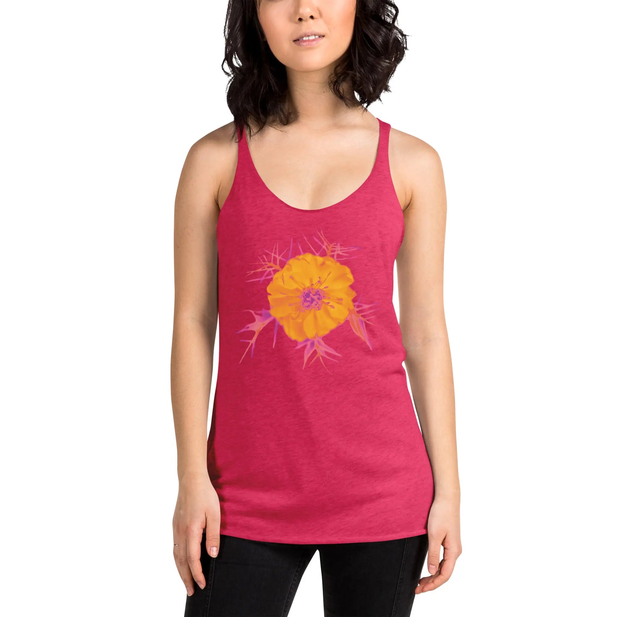 Fluorescent Flowers | Love In A Mist | Women's Racerback Tank Top BaDeYaDeYa